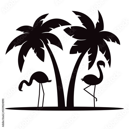 flamingo and palms