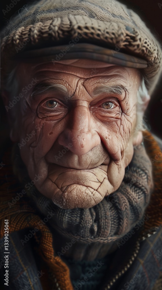 Elderly man with a kind smile and wrinkles, 4K hyperrealistic photo Elderly man with a kind smile and wrinkles, 4K hyperrealistic photo