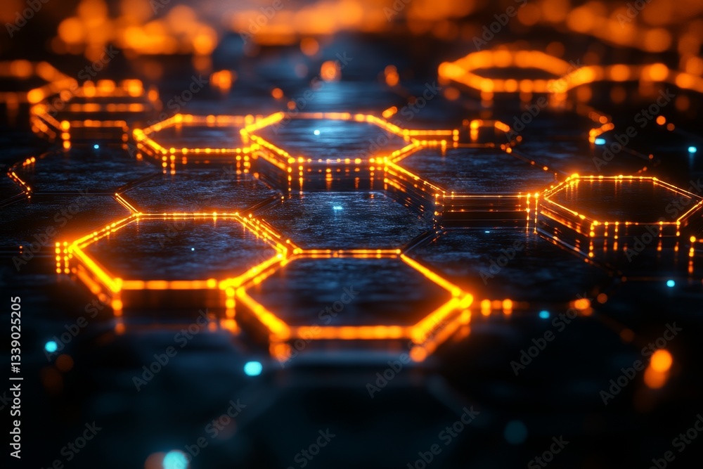 Fototapeta premium Abstract blockchain network background with interconnected digital elements