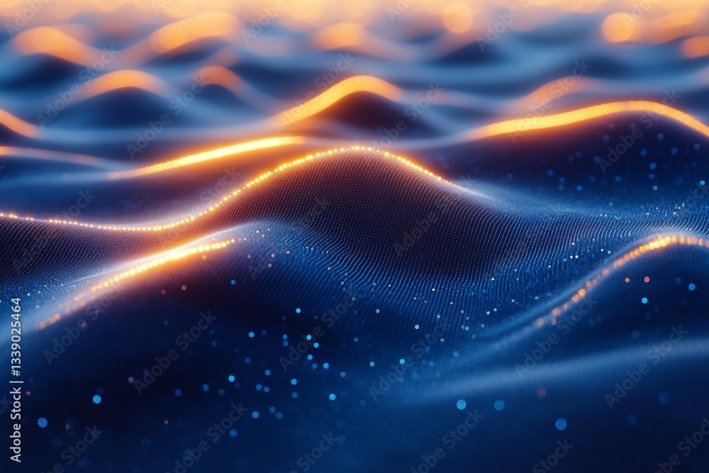 Fototapeta premium Blue digital grid background with flowing data lines