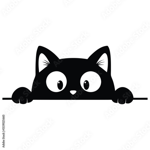 Playful Cat Silhouette Peeking Over Ledge
