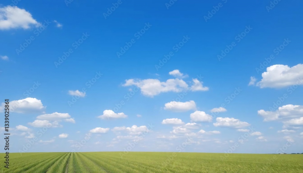 Fototapeta premium Serene Green Field Under a Vast Blue Sky