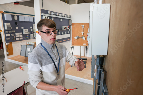 Man with Down Syndrome working in workshop