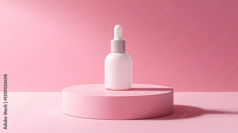 Minimalist Pink Dropper Bottle on Pedestal for Luxury Skincare and Cosmetic Branding Minimalist Pink Dropper Bottle on Pedestal for Luxury Skincare and Cosmetic Branding