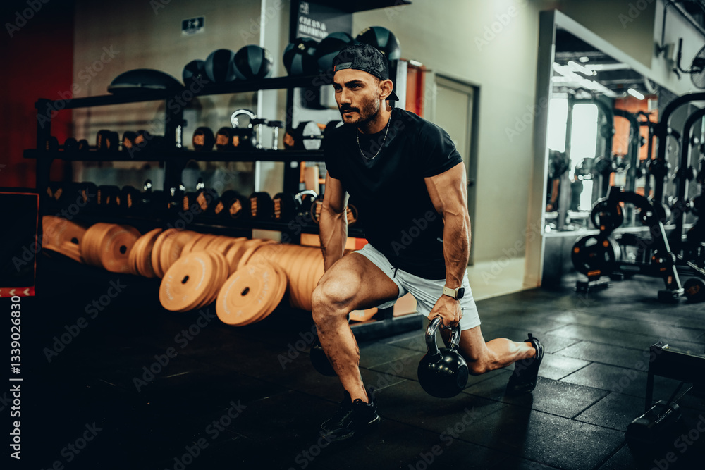 Hombre de 30 años haciendo ejercicio en un gimnasio de Bogotá, Colombia