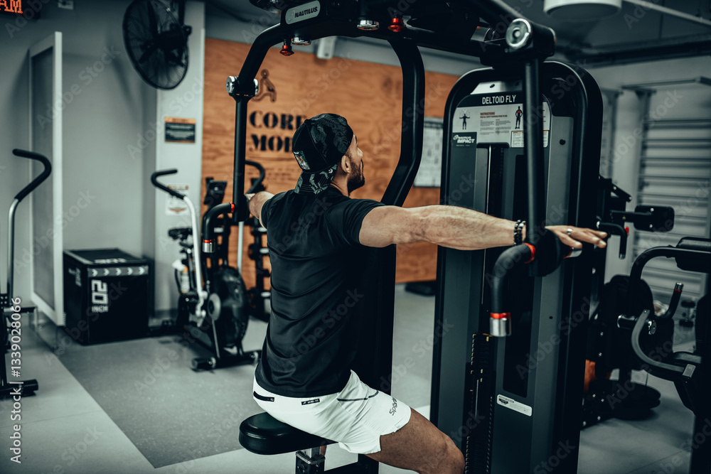Hombre de 30 años haciendo ejercicio en un gimnasio de Bogotá, Colombia