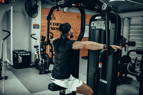 Obraz na płótnie Hombre de 30 años haciendo ejercicio en un gimnasio de Bogotá, Colombia w salonie