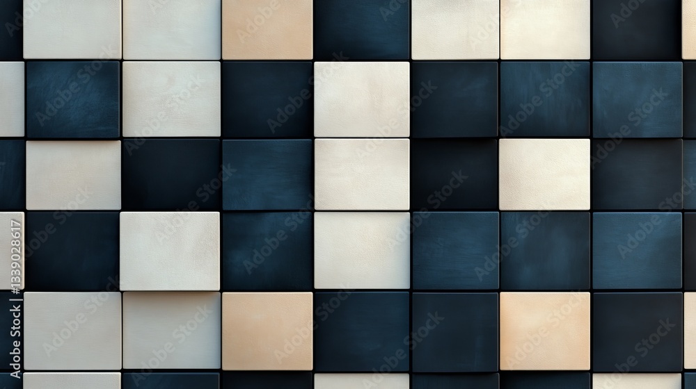 Geometric wall decor featuring alternating squares in beige and dark tones, creating a modern, stylish aesthetic.