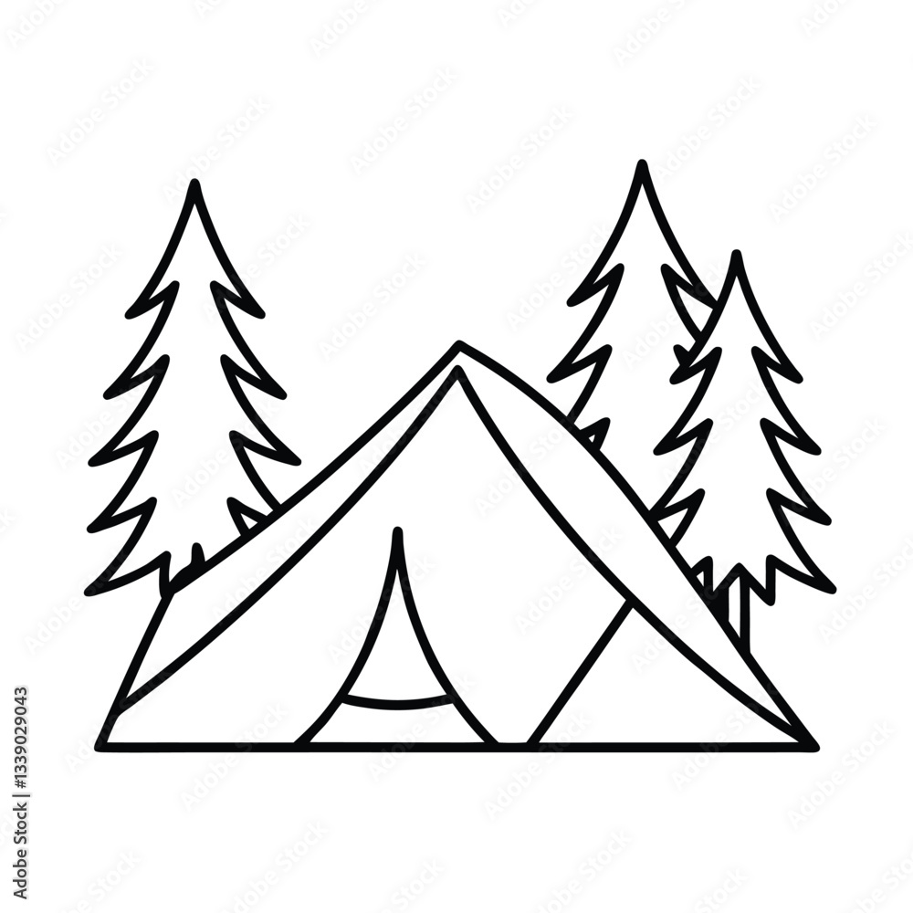 Obraz premium Camping Tent Icon Nature, Outdoors, Adventure, Pines, Woods