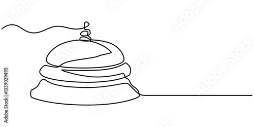 Vector continuous one single line drawing of bell in silhouette on a white background. Linear stylized, Service bell one line drawing, Service Bell, Table Bell, Service Bell Vector Line Icon, Simple.
