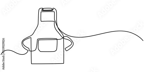 continuous line drawing of apron for cooking. one line drawing of apron clothes. single line vector illustration.isolated white background, Continuous one line drawing of a kitchen apron. Cooking.