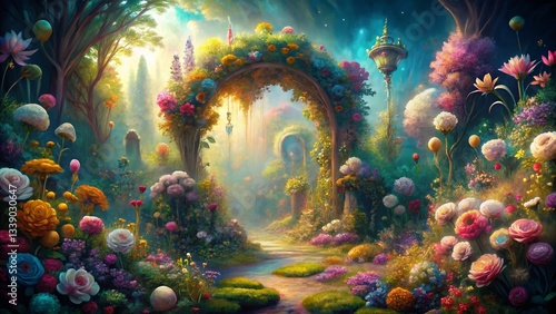 Fantasy Floral Garden Texture: Abstract Whimsical Botanical Illustration