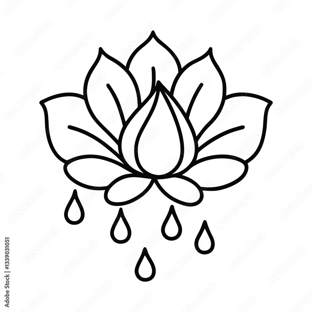 Obraz premium Elegant Lotus Flower Line Art Drawing with Water Droplets