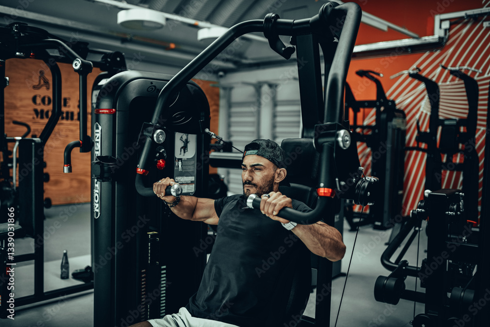 Hombre de 30 años haciendo ejercicio en un gimnasio de Bogotá, Colombia