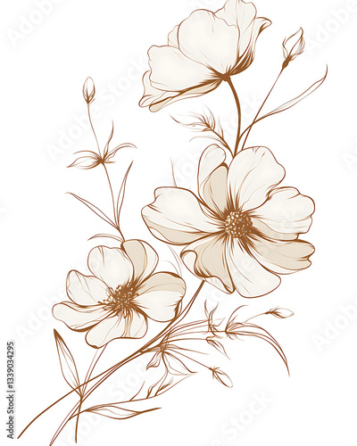 Creative 2D Doodle Floral Illustrations on White Background