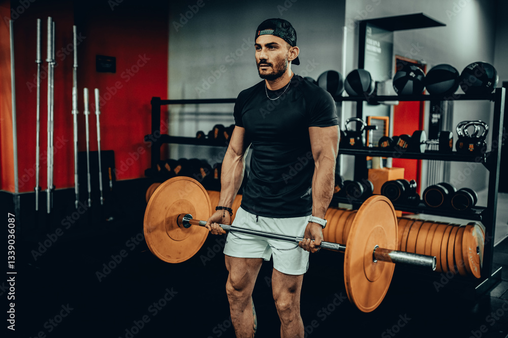 Hombre de 30 años haciendo ejercicio en un gimnasio de Bogotá, Colombia