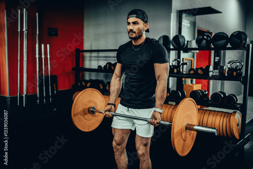 Obraz na płótnie Hombre de 30 años haciendo ejercicio en un gimnasio de Bogotá, Colombia w salonie