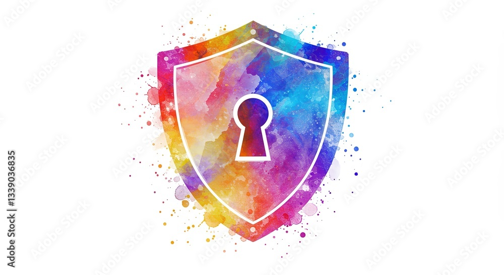 Fototapeta premium A colorful shield with a keyhole in the middle