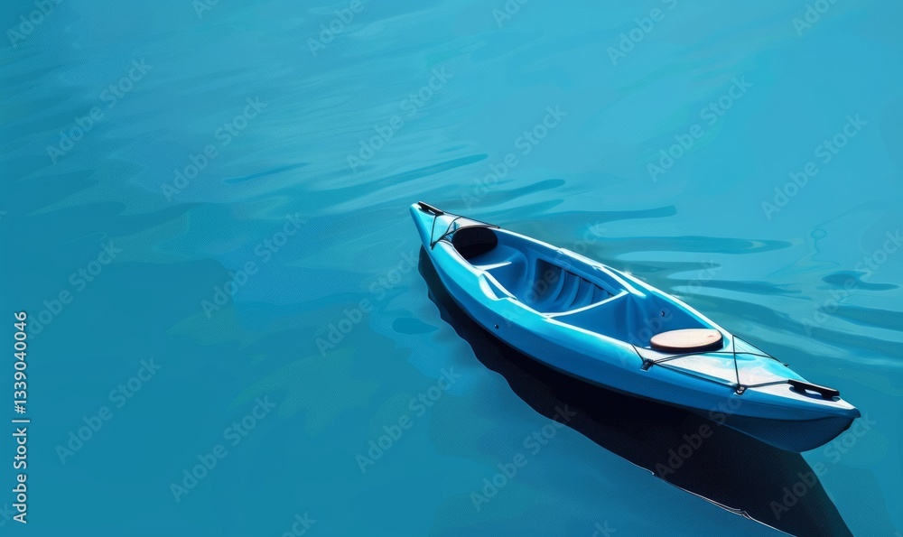 Cyan kayak floating on a solid blue water background. illustration. Cyan kayak floating on a solid blue water background. illustration.