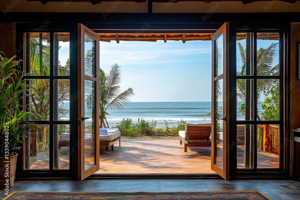 Fototapeta premium Luxurious beachfront room with elegant interior design