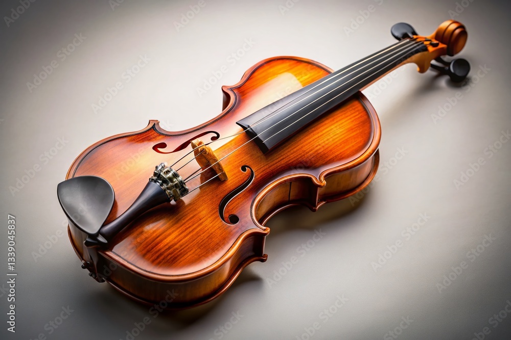 Fototapeta premium Elegant Violin, Minimalist Photography, Warm Wood Finish, Intricate Detail, Musical Instrument