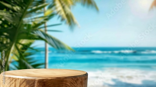 Wallpaper Mural Wooden podium with blue beach in the background Torontodigital.ca