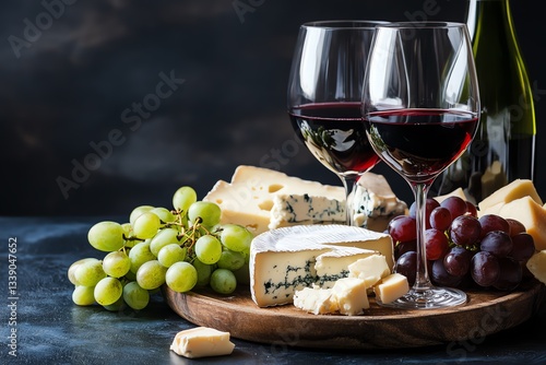 Wallpaper Mural wine in a glass and cheese plate on a dark background Torontodigital.ca