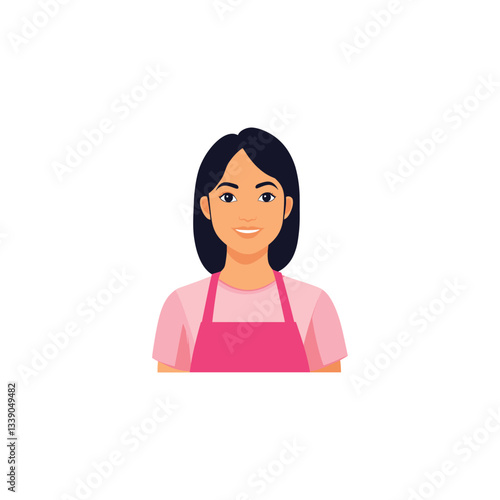 adult woman icon Minimalist Fashion Statement: Person in Coordinated Pink Shirt and Apron Against