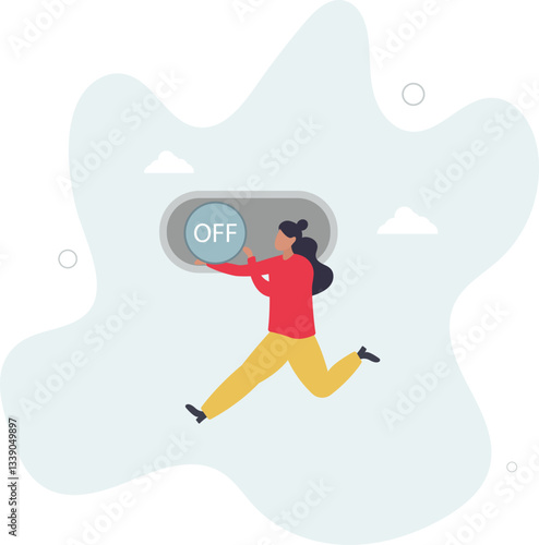Switch off or turn off setting preference, analytics control panel or power shutdown electricity, saving energy and ecology concept.flat character life .