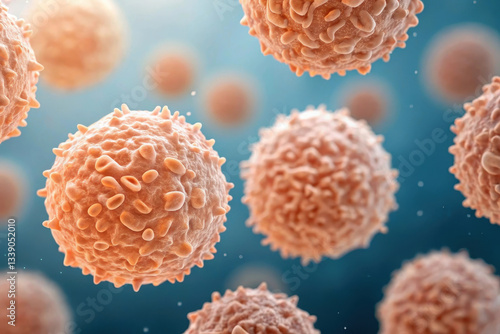 Close up of leukemia cells under microscope, showing detailed texture