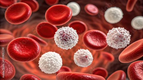 Red and white blood cells with platelets in bloodstream