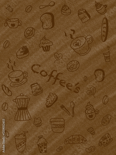 Coffee pattern background image, Wallpaper for decoration doodles art.