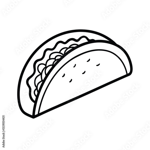 Delicious Mexican Taco Illustration Simple Line Drawing Food Art