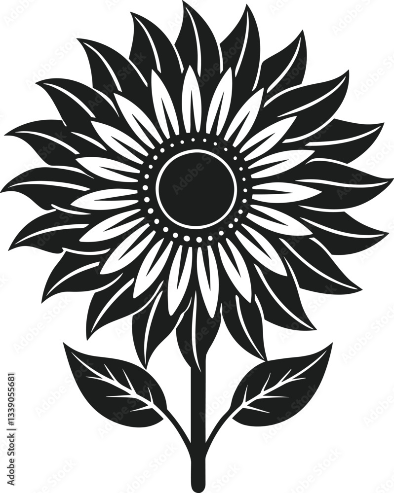 Fototapeta premium Elegant Sunflower Silhouette Vector – Perfect Floral Design for Mother’s Day