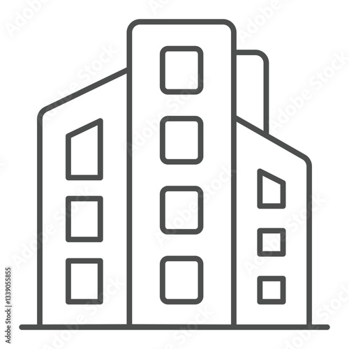 New multi family apartment house thin line icon, building construction concept. Vector graphics. Real estate sign on white background, outline style icon for mobile or web design.