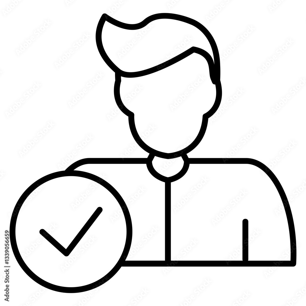Approved user icon. Person silhouette with a checkmark, signifying verified or selected profile. Approved user icon. Person silhouette with a checkmark, signifying verified or selected profile.