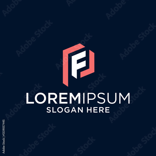 Modern Red And White Letter F Logo On Dark Blue Background