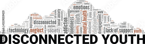 Disconnected Youth word cloud conceptual design isolated on white background.