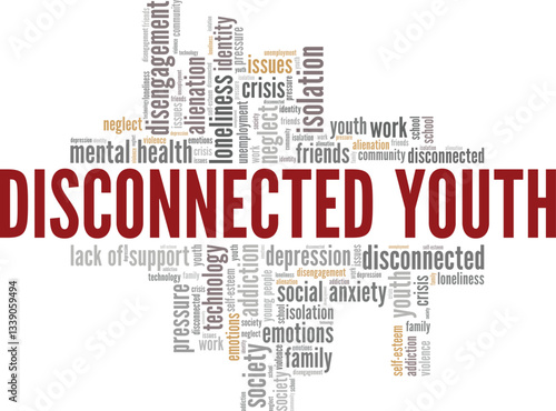 Disconnected Youth word cloud conceptual design isolated on white background.