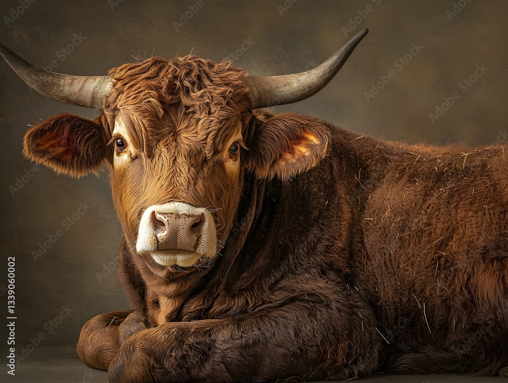 Naklejka premium Friendly and Attentive Farm Cow Gazing Directly at the in a Professional Studio Shot