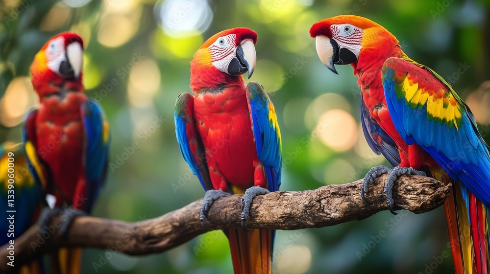 Obraz premium Stunning Macaw Parrots in Lush Tropical Forest
