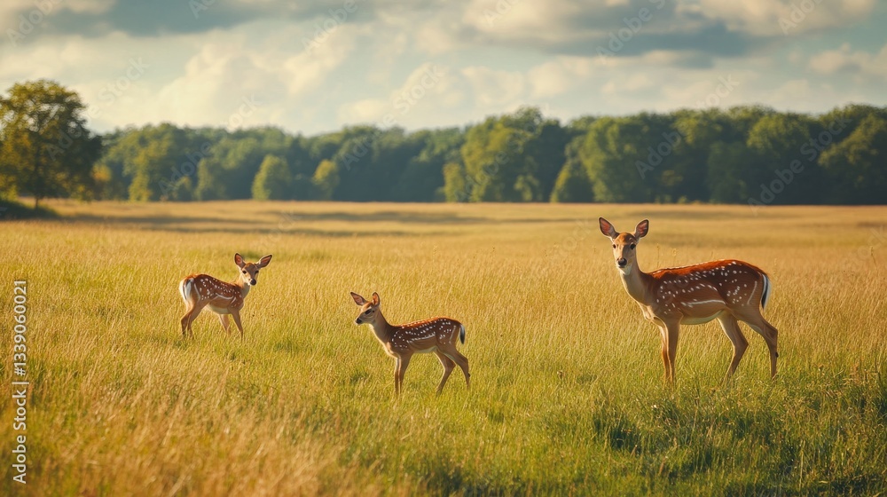 Three Spotted Fawn in Golden Meadow Three Spotted Fawn in Golden Meadow