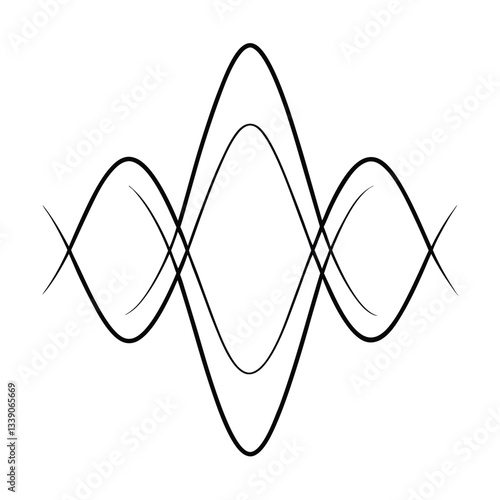 Abstract Waveform Pattern Intertwined Curves, Symmetrical Design, Black Lines