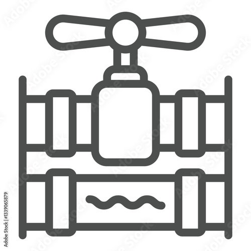 Pipeline with valve line icon, plumbing construction concept. Vector graphics. Water pipe sign on white background, outline style icon for mobile or web design.