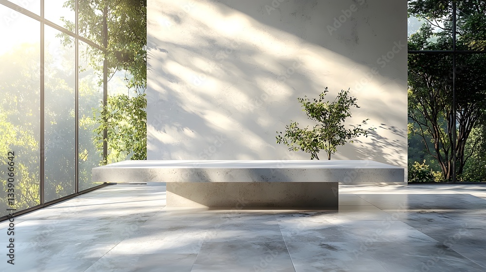 Modular Modern Table in Serene Abstract Gallery Setting with Sculptural Elements Modular Modern Table in Serene Abstract Gallery Setting with Sculptural Elements