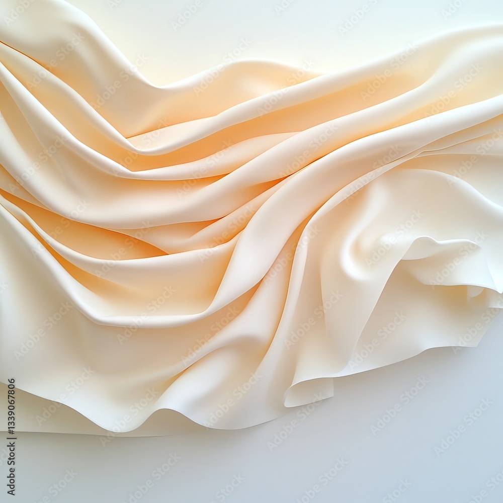 Fototapeta premium Soft beige fabric elegantly draped, showcasing gentle folds and smooth texture under diffused light.