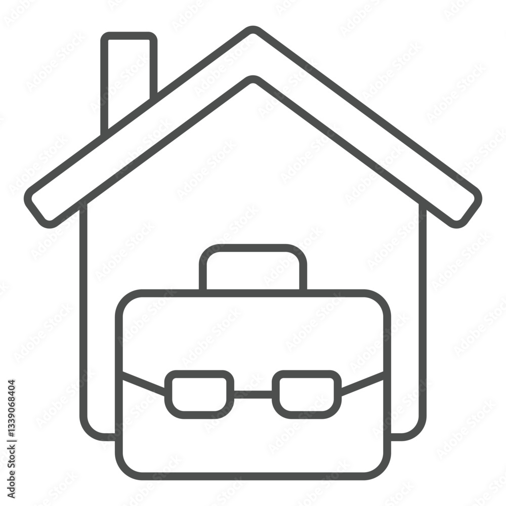 House and briefcase thin line icon, real estate business concept. Vector graphics. Portfolio bag with cottage building sign on white background, outline style icon for mobile or web design. House and briefcase thin line icon, real estate business concept. Vector graphics. Portfolio bag with cottage building sign on white background, outline style icon for mobile or web design.