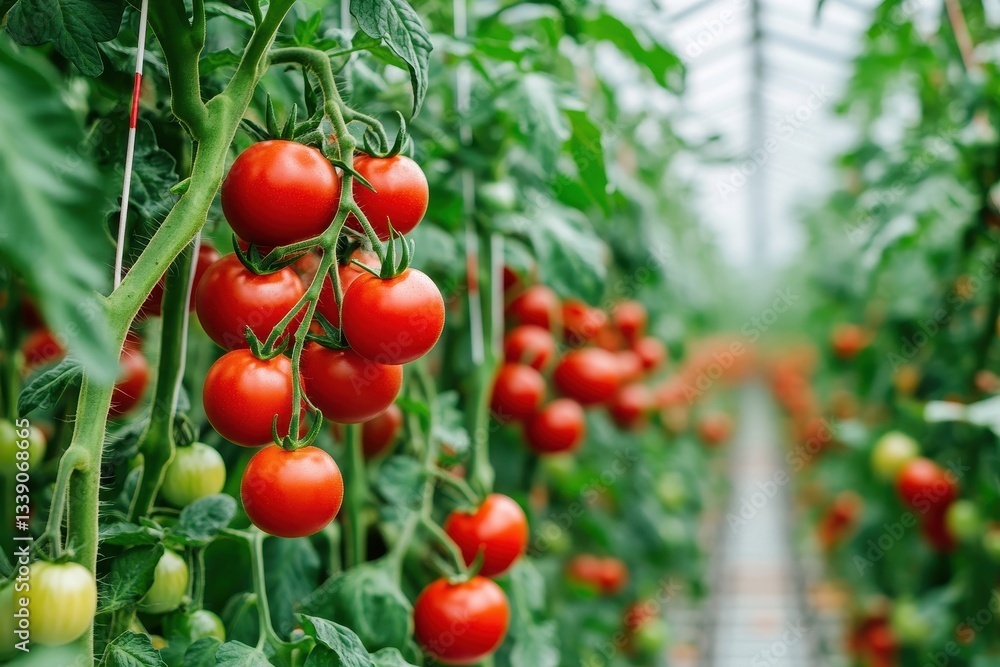 Ripe Tomatoes Hanging in a Greenhouse Ripe Tomatoes Hanging in a Greenhouse
