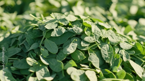 Fresh Moringa Leaves Pile in Sunlight photo