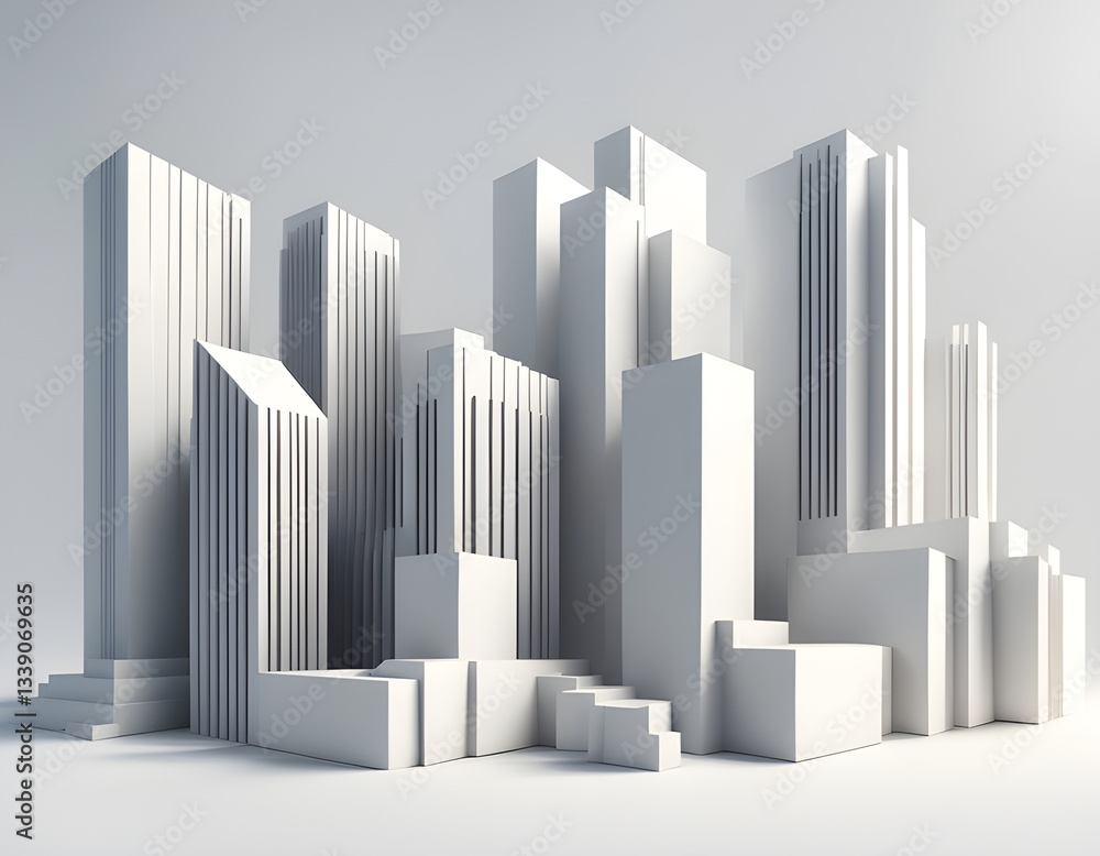 3D illustration of abstract buildings on white backgroun 3D illustration of abstract buildings on white backgroun